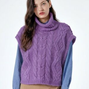 Storets Danny Cable Sweater Vest Lavender Sm/Med Oversized